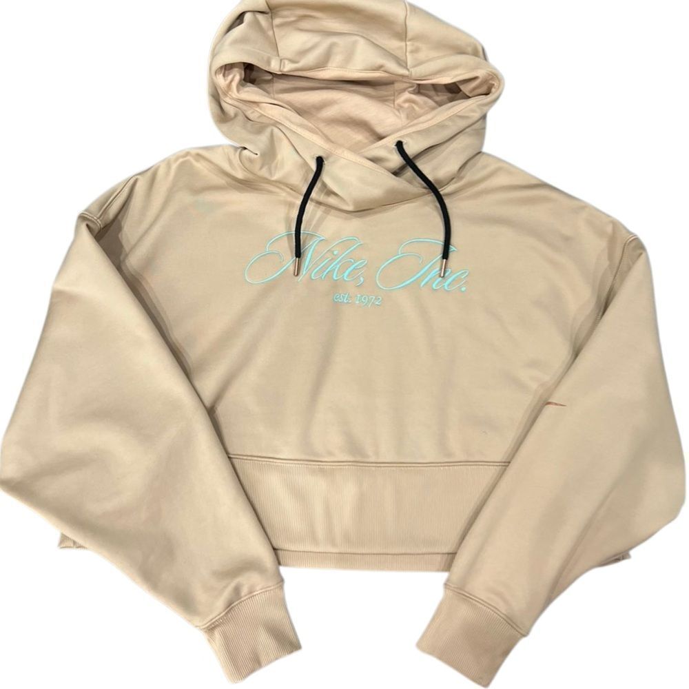Nike cropped fleece hoodie Oversized beige Size Small - Picture 12 of 16